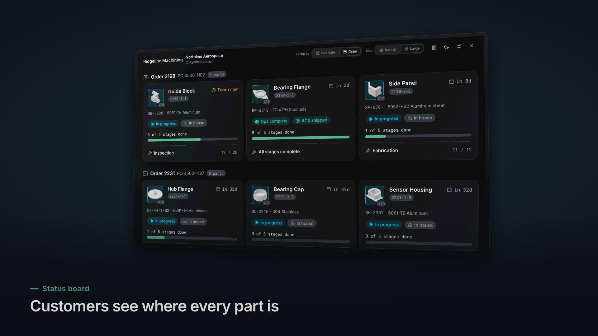 Infab Customer Portal tour: status board, order progress, documents, shipment tracking, quote requests and the website quote form